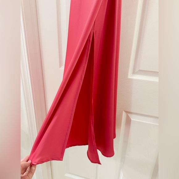 NWOT Glam Cowl neck Satin Maxi Slip Dress Pink sz Small - Picture 4 of 7